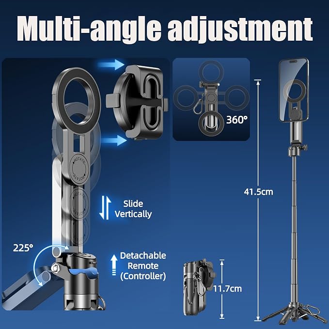 4 in 1 Magnetic Tripod Pocket Selfie Stick Extends to 1.5ft Cell Phone Stand - Image 3