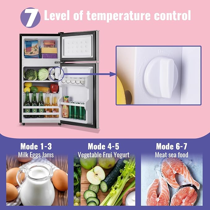 2.4 Cu.Ft Small Refrigerator with Freezer Dorm Mini Fridge Removable Plastic Shelves Ideal for Home, Office,Dormitory Silver - Image 3