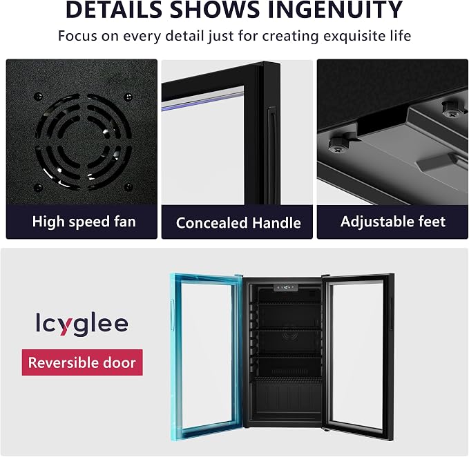 Beverage Refrigerator and Cooler, 126 Can Mini fridge with Glass Door, Beverage Cooler with Digital Temperature Display & Adjustable Shelves for Soda Beer or Wine, NEW Black, 3.2Cu.ft - Image 5