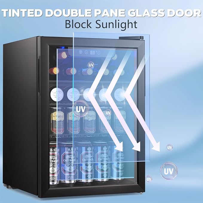 Electactic 2.6 Cu.ft Beverage Refrigerator Cooler, 95 Can Mini Fridge Glass Door with Adjustable Shelves, Digital Temperature Display, Freestanding Small Drink Fridge for Home, Office or Bar(Black) - Image 7