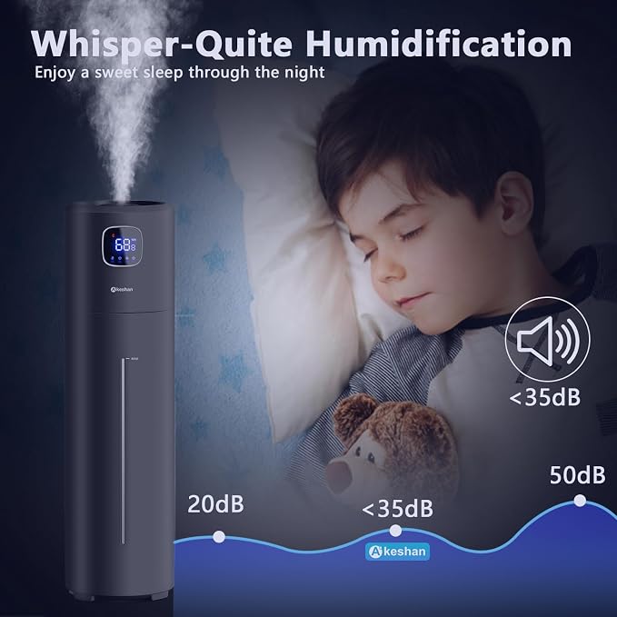 Large Humidifiers for Bedroom, 9L/2.5Gal Ultrasonic Cool Mist, Top Fill Easy Clean with 350ML/H Mist Speed, Quiet, Suitable for Kids Room Plant Yoga Office Study Room Living (Black, Round) - Image 7