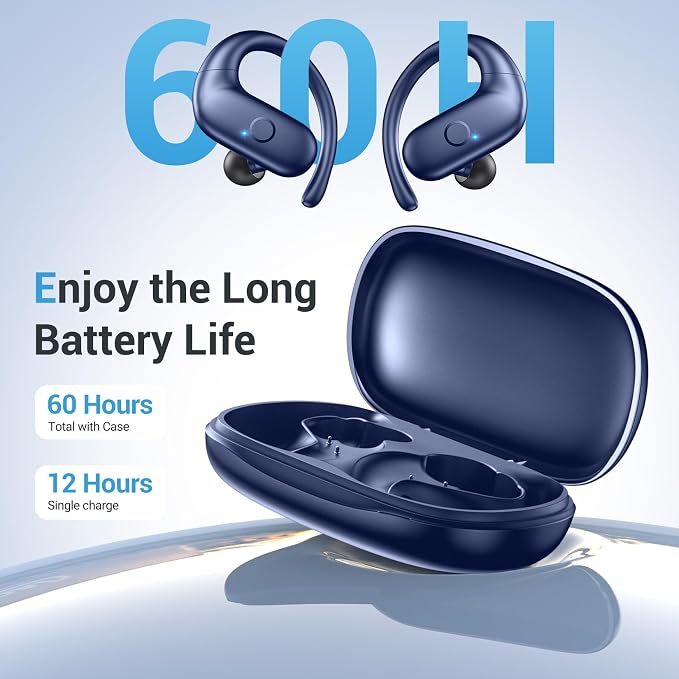 Sport Wireless Earbuds,60Hrs BT5.4 ENC IPX7 Waterproof Earhooks Deep Bass | 14.2mm drivers deliver rich stereo sound. Soft silicone ensures a secure, painless fit for long workouts. - Image 7
