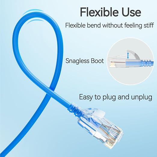 Cat6 Slim Patch Cables 1 Feet 10-Pack Blue, Cat6a Patch Cables 10Gbps 550MHz - Image 5