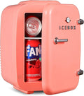 IceBox 4-Liter Mini Fridge Cooler/Warmer, IBMF4BLS, Blush Red | Portable Refrigerator Holds 6 Cans, Compact for Skincare, Beverages and Food, Includes 120V AC and 12V Car Adapters by ICEBOX