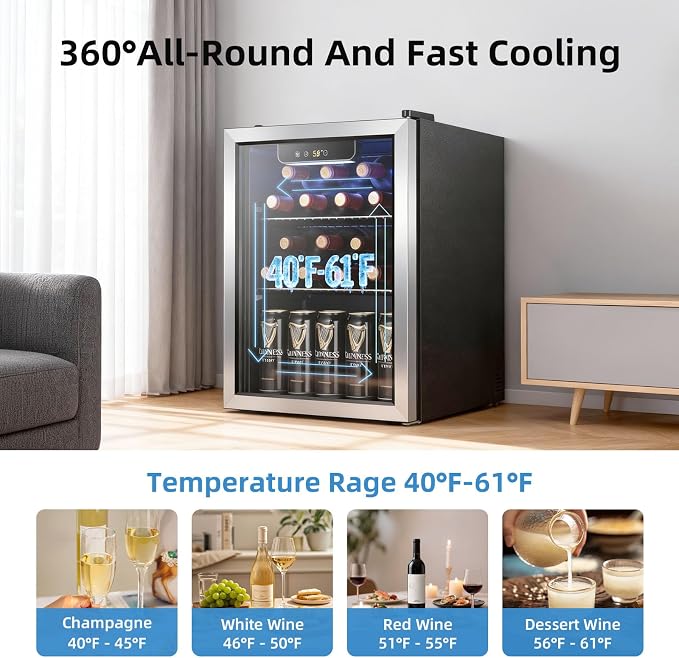 Antarctic Star 1.7 Cu.Ft Beverage Cooler for Up to 68 Cans, Compact Drink Fridge with Stainless Steel Glass Door, Digital Display and Electronic Temperature Control, Silver - Image 4