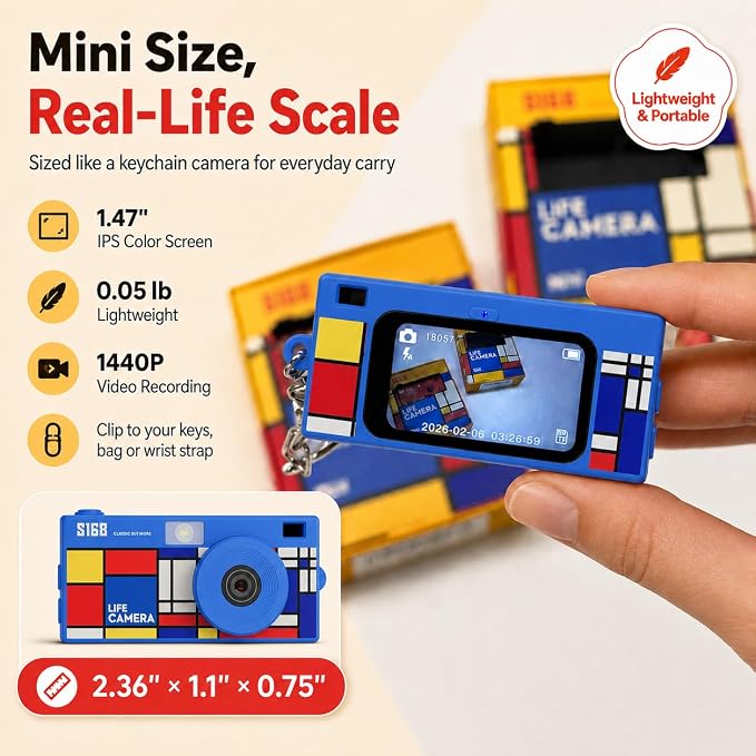 Mini Keychain Digital Camera, 1440P Video, 2MP Photos, 16GB Card, Type C - Image 2