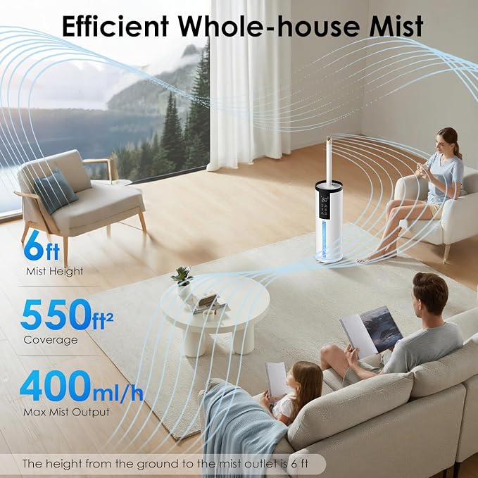 Humidifiers for Large Room 550 ft² - GloryAir 8L Cool Mist Humidifier for Bedroom Home Plants Baby, Top Fill, 120H Runtime, 4 Mist Spray Levels, 7-Color Light, 35dB Quiet Humidifier - Image 5