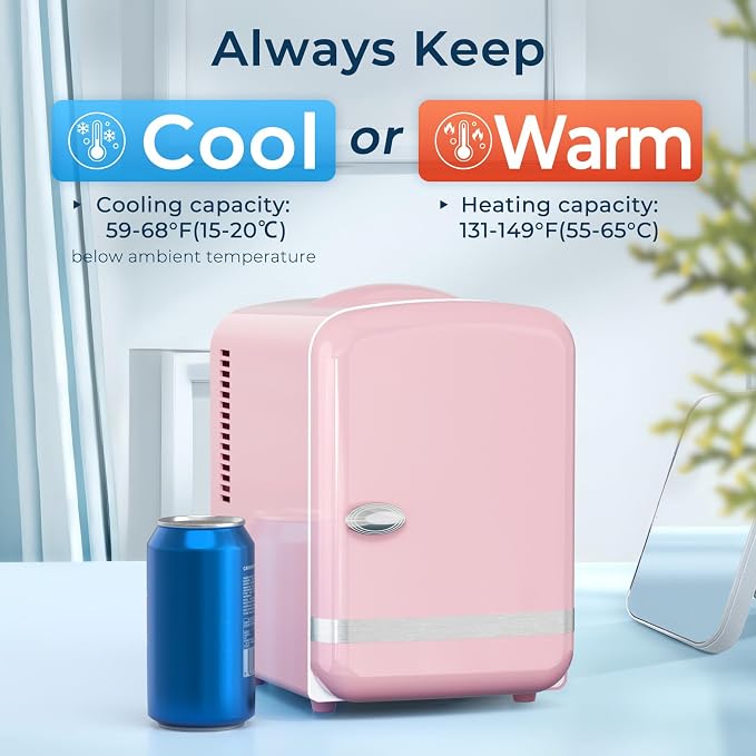 Antarctic Star 4L/6 Cans Compact Refrigerator,Portable Mini Fridge Skin Care,Cooler and Warmer for Bedroom,Car,Office & Dorm, Small Cooler for Cosmetics/Beverage/Food,PINK - Image 3