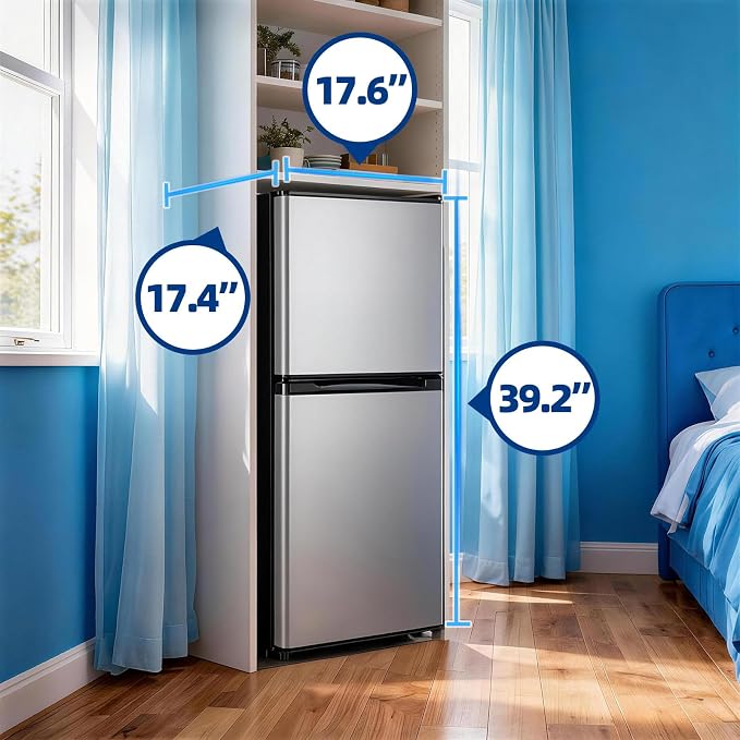 Mini Fridge with Freezer Large Capacity 110L Small Refrigerator with 7 Adjustable Temperature 2 Door Small Fridge for Office, Dorm, Bedroom Silver - Image 6