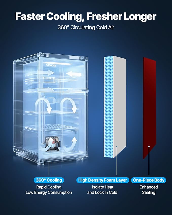 VEVOR 3.2 Cu.Ft Mini Fridge with Freezer, Dual Zone Compact Refrigerator, 7-Mode Adjustable Temp, Energy Efficient Low Noise Dorm Fridge, Small Refrigerator for Bedroom, Office, Retro Red - Image 3