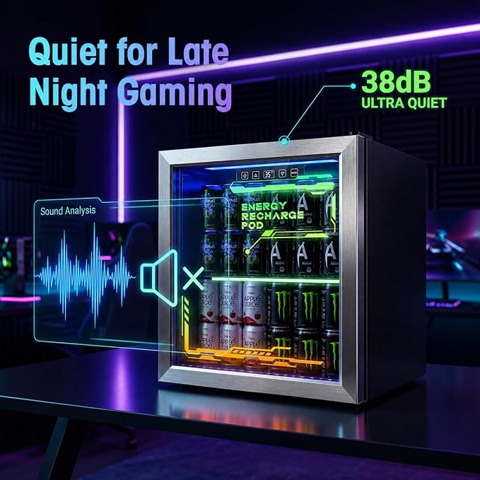 Tehanld Lighted Beverage Refrigerator, 68-Can Gaming Mini Fridge | RGB illuminated glass door, 1.8 cu.ft, 35-65°F digital control, quiet drink cooler for bedroom, game room, home bar - Image 5