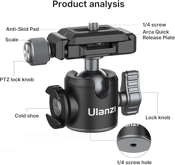 ULANZI U-80L Metal Ball Head Camera Mount Arca Swiss 360 Rotating - Image 3
