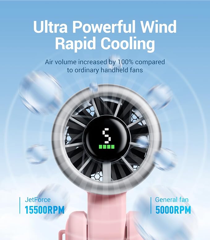 Diveblues Portable Handheld Turbo Fan, 5 Gear Wind, Battery Operated, Up to 12 Working Hours, 3 IN 1 Hand Fan with Air Turbo Tech Cooling Fan for Outdoor Activities, Travel, Working - Image 2