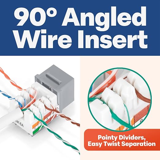 Everest 90° Angled RJ45 Cat6A Keystone Jacks 50-Pack in Gray - Image 3