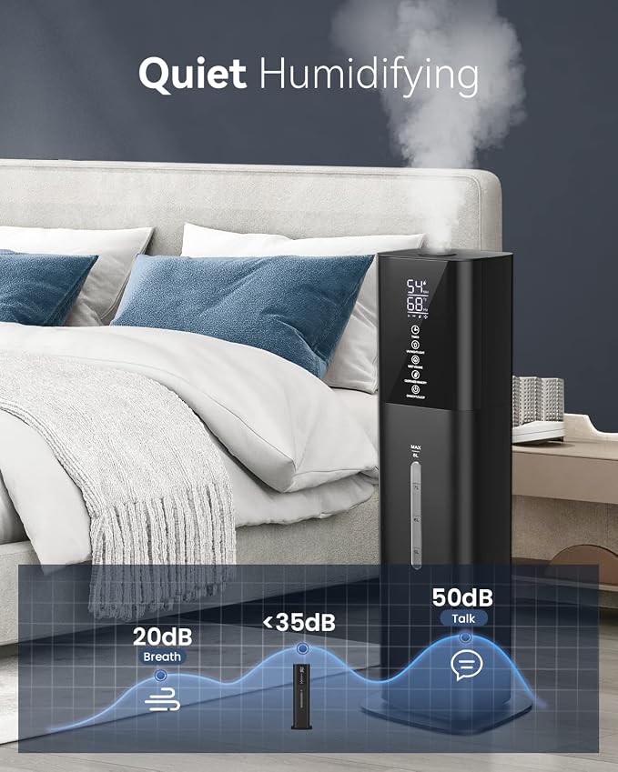 Humidifiers for Bedroom, 2.11Gal 8L Quiet Humidifiers for Large Room with Timer, 360°Nozzle, 3 Speed Ultrasonic Cool Mist Humidifier with Humidistat for Baby Home Adults Plants - Image 4