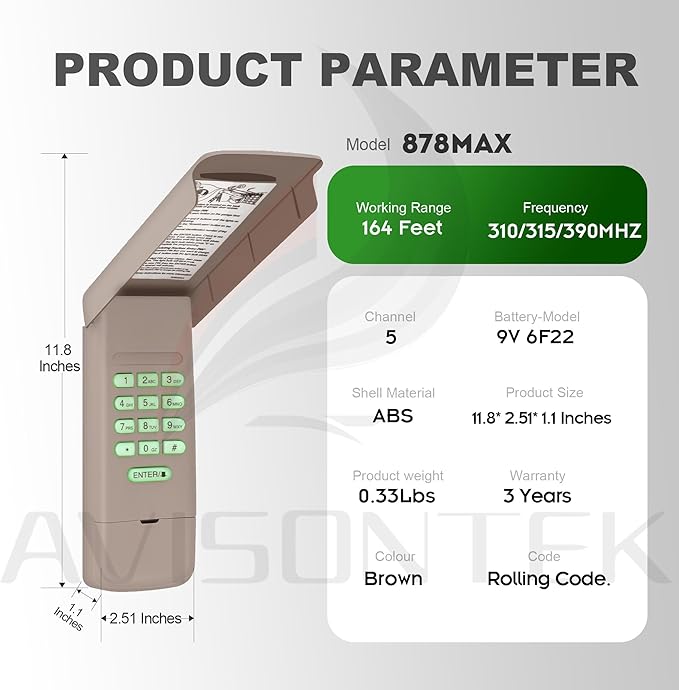 Avisontek for LiftMaster 878Max 877LM Wireless Universal Garage Door Opener - Image 6