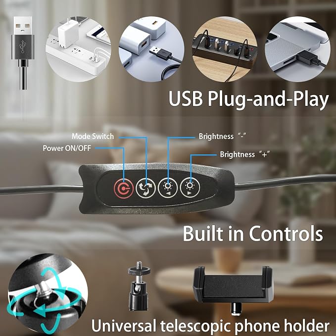 10" Desk Ring Light with Stable Tripod & Interchangeable Makeup Mirror/Phone - Image 10