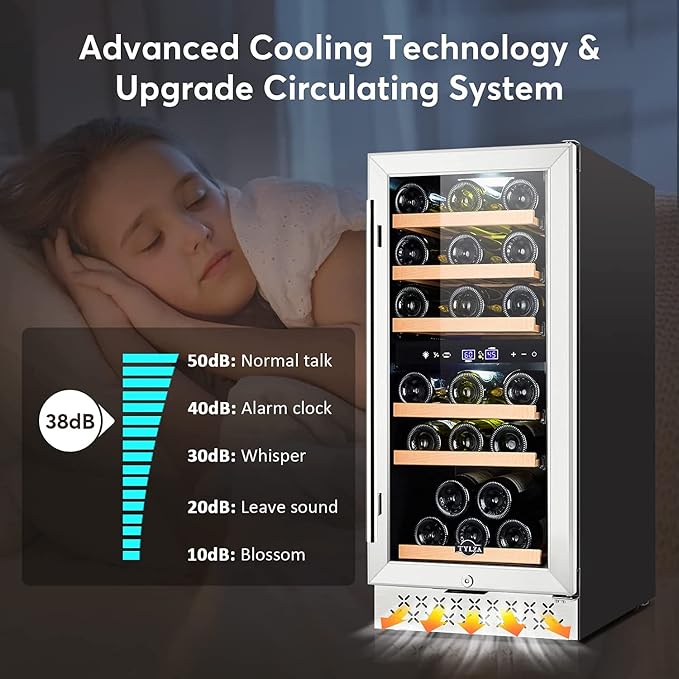 Mini Fridge 15 Inch Wine Cooler Under Counter, 30 Bottles Dual Zone Wine Fridge with Safty Lock, Wine Refrigerator Freestanding, Built-in Wine Cellars - Image 5