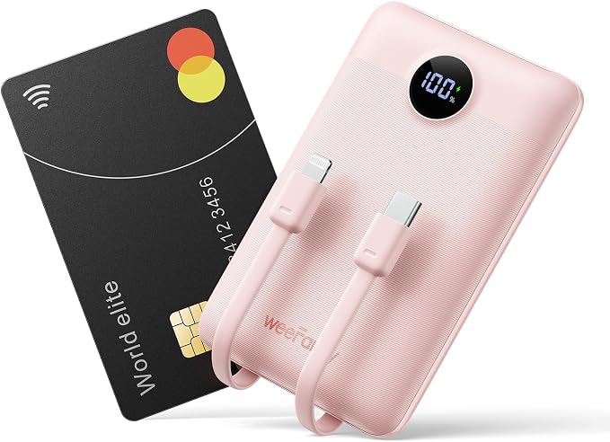 Mini Portable Charger with Built-in Cables 22.5W Fast Charging Power Bank USB-C Small Battery Pack 10000mAh Travel Essential Slim Battery for iPhone 17/16/15/14, Samsung 25/24, and More by WeeFancy