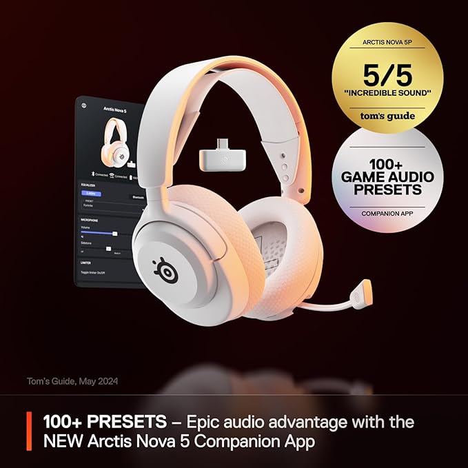 SteelSeries Arctis Nova 5 Wireless Multi-System Gaming Headset — White — Neodymium Magnetic Drivers — 100+ Audio Presets — 60 HR Battery — 2.4GHz or BT — Gen2.X Mic — PC, PS5, PS4, Switch, Mobile - Image 2