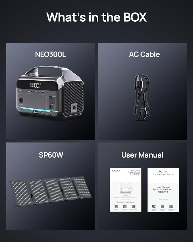 DARAN Portable Power Station with 60W Solar Panel Included, 288Wh LiFePO4 Battery, 350W (600W Peak), 7-Port Design, 2.1Hrs Fast Charing Solar Generators for Home, Outdoor Camping - Image 7