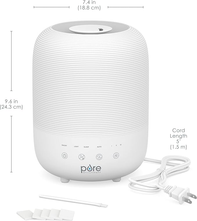 Pure Enrichment® HUME™ Sense Top Fill Humidifier – Large 3L Tank, Auto Mode Humidity Sensor, 3 Mist Settings, Optional Night Light, Optional Aromatherapy, Sleep Mode & Auto Shut-Off - Image 6