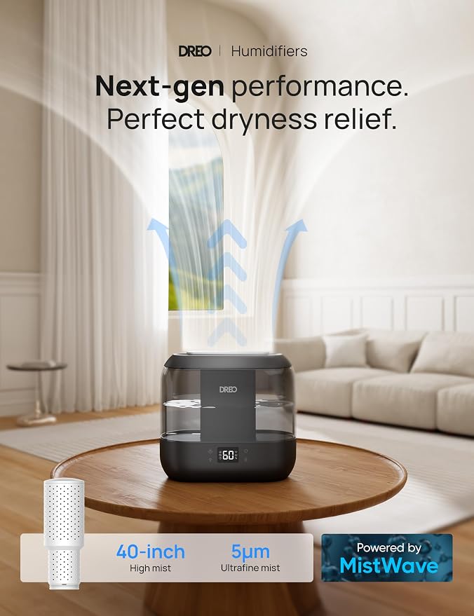 Dreo Smart Humidifiers for Bedroom-Filter Included, Top Fill 4L Humidifier Large Room with 28 dB, 36H Runtime, Touch/APP/Voice Control, Nightlight, Cool Mist Humidifiers for Baby, Plants, Ebony - Image 4
