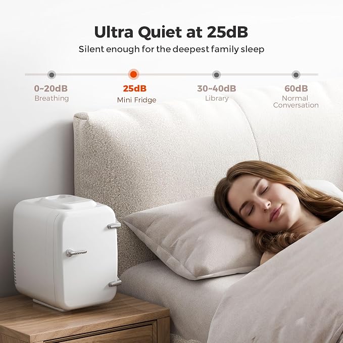 Mini Fridge for Bedroom - 4 Liter/6 Can Mini Makeup Fridge, 110V AC/ 12V DC Portable Thermoelectric Cooler&Warmer for Skincare, Drink, Cosmetic, Medicine, Small fridge for Bedroom, Office, Dorm, Car - Image 7