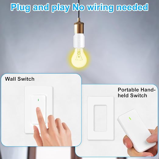 Greencycle Remote Control Light Bulb Socket, Max 500W LED, Wireless Wall Light - Image 5
