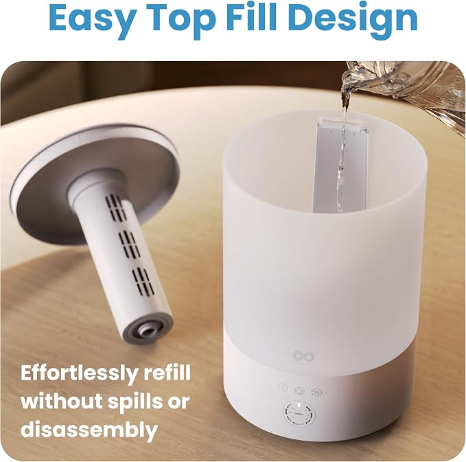 Everlasting Comfort 2.5L Top Fill Humidifier for Bedroom – Quiet, Easy to Fill & Clean, 24HR Runtime, Night Lights, Timer, Ultrasonic Cool Mist, Auto Shut-Off, Essential Oil Diffuser - White - Image 4