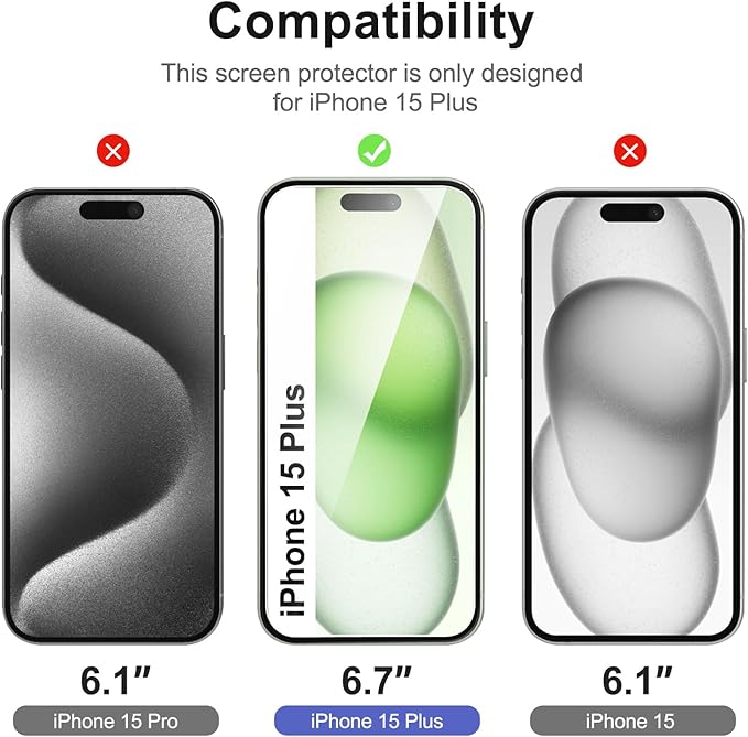 NEW'C 3x for iPhone 15 Plus Screen Protector+ 3x Camera Lens Protector - Image 2