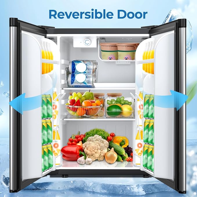 Electactic 2.56 Cu.ft Compact Refrigerator with Reversible Single Door, Silver - Image 3