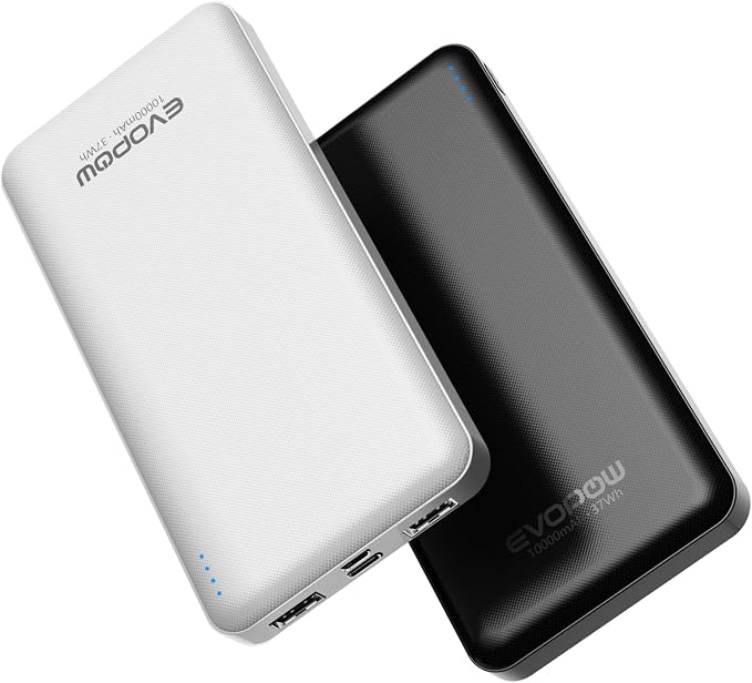2 Pack Portable Charger, Slimmer 10000mAh Power Bank, USB C in&Out Fast Charging Battery Pack, External Portable Power Bank for iPhone 16 15 14 13 12 Tablet Headphones Samsung S23 S22 Pixel etc by EVOPOW