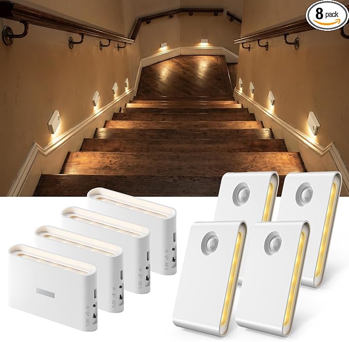 EZVALO 8 Pack Motion Sensor Night Lights Indoor, Rechargeable 1500mAh LED Stair by EZVALO