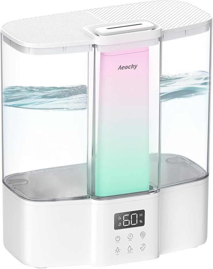 Geek-Level Aeocky Humidifier for Baby, Quiet Ultrasonic Humidifiers for Bedroom, Nursery with Ambient Light, 4L Top-Fill Cool Mist Diffuser with Timer, Sleep, Auto, Constant Humidity Mode by AeockyDirect