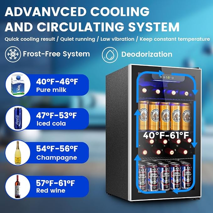 Electactic Mini Fridge 130 Can Beverage Refrigerator Cooler, 3.2 Cu.Ft Drink Fridge for Soda Wine Beer, Adjustable Temperature Control for Home Office, Black - Image 4