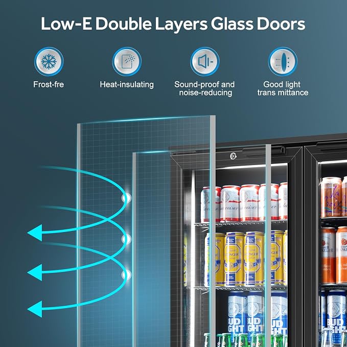 Back Bar Cooler 2 Door 216 Can Black | built-in/free, fast cool, temp memory, 2 locks, LED, low-e glass - Image 4