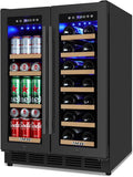 Wine and Beverage Refrigerator 24", Dual Zone Wine & Beverage Cooler with Glass Door and French Door, Built-In/Freestanding Wine and Beer Fridge Holds 21 Bottles & 88 Cans for Home/Bar - Black by MZAVP