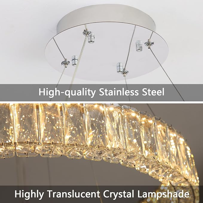 HAIXIANG Modern Crystal Chandelier Dimmable LED 8 Inch Ring Pendant Lights - Image 7