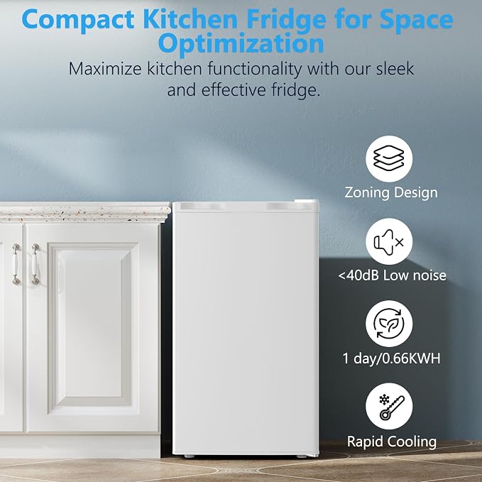 COWSAR 4.5 Cu.Ft Mini Fridge with Freezer for Bedroom Dorm, White | Single Reversible Door, Adjustable Thermostat, Energy Saving, Removable Glass Shelves, Small Refrigerator for Apartment - Image 6
