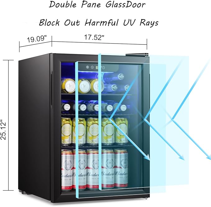 Antarctic Star Beverage Refrigerator Cooler-95 Can Mini Fridge Glass Door for Soda Beer Wine Stainless Steel Glass Door Small Drink Dispenser Digital Display for Home, Office Bar,2.4cu.ft - Image 5