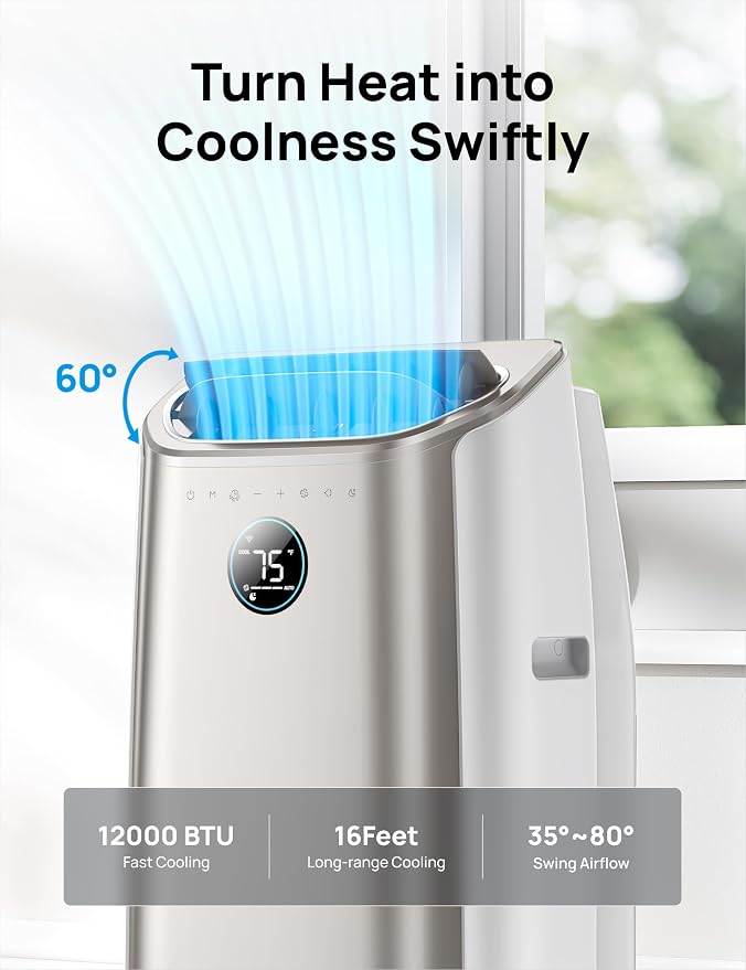 Dreo Portable Air Conditioners, 12,000 BTU AC Unit for Bedroom with Drainage-free Cooling, 46dB Quiet, APP/Voice/Remote, 24h Timer with Fan & Dehumidifier, Smart Standing AC for Room Indoors, AC515S - Image 2