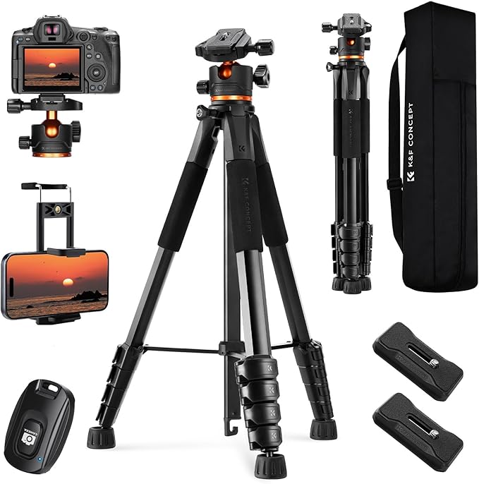 K&F CONCEPT 75 inch/190cm Camera Tripod, Lightweight Travel Outdoor DSLR Tripods by KFCONCEPT