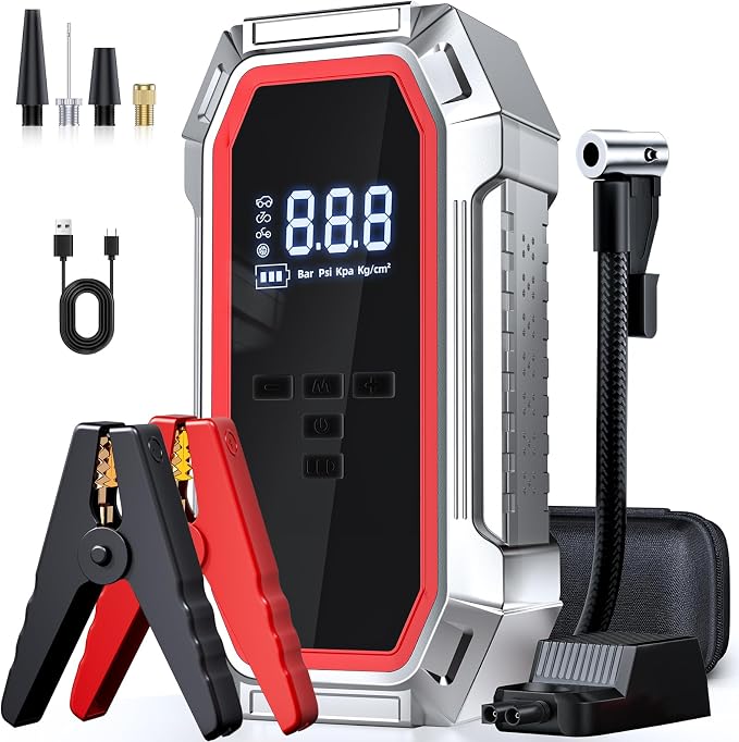 Jump Starter with Air Compressor, 5000A Peak Car Battery Jump Starter(9.0 Gas/8.0L Diesel), 160PSI 12V Jump Box Car Battery Jumper Starter Portable with Smart Jumper Cables, LED Lights, LCD Display by Unknown