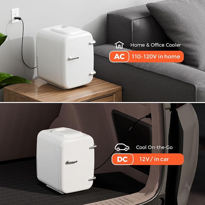 Mini Fridge for Bedroom - 4 Liter/6 Can Mini Makeup Fridge, 110V AC/ 12V DC Portable Thermoelectric Cooler&Warmer for Skincare, Drink, Cosmetic, Medicine, Small fridge for Bedroom, Office, Dorm, Car - Image 8