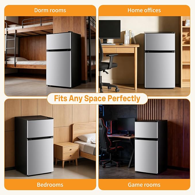 NEWBULIG Mini Fridge with Freezer, 3.2 Cu.Ft Fridge for Small Space, Silver | Double Door Compact Refrigerator, 7-Level Thermostat, 41 dB Quiet, 0.8 kWh Daily, Dorm, Office, Apartment - Image 5