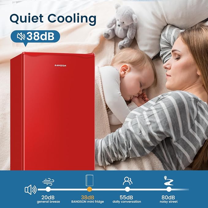 Mini Fridge with Freezer 3.2 Cu.Ft for Bedroom and Office Red | Single Door, Small Refrigerator, Energy-efficient, Low Noise, Mini fridge for Dorm - Image 6
