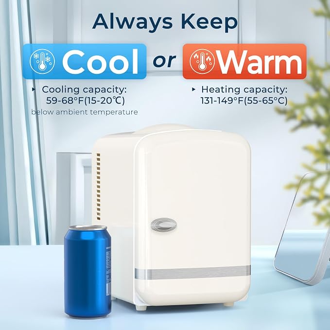 Antarctic Star 4L/6 Cans Compact Refrigerator,Portable Mini Fridge Skin Care,Cooler and Warmer for Bedroom,Car,Office & Dorm, Small Cooler for Cosmetics/Beverage/Food,WHITE - Image 3