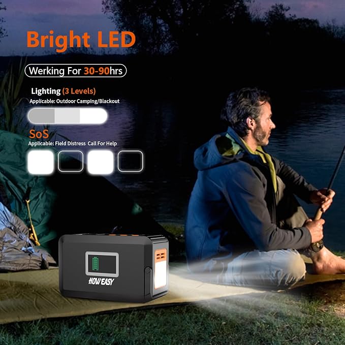 HOWEASY Portable Power Station,120W(240W Peak) Solar Generator,88Wh Lithium Battery Power with 110V AC Outlet/DC/USB/LED Light for Outdoor Camping Trip Hunting Emergency(Solar Panel Optional) - Image 7