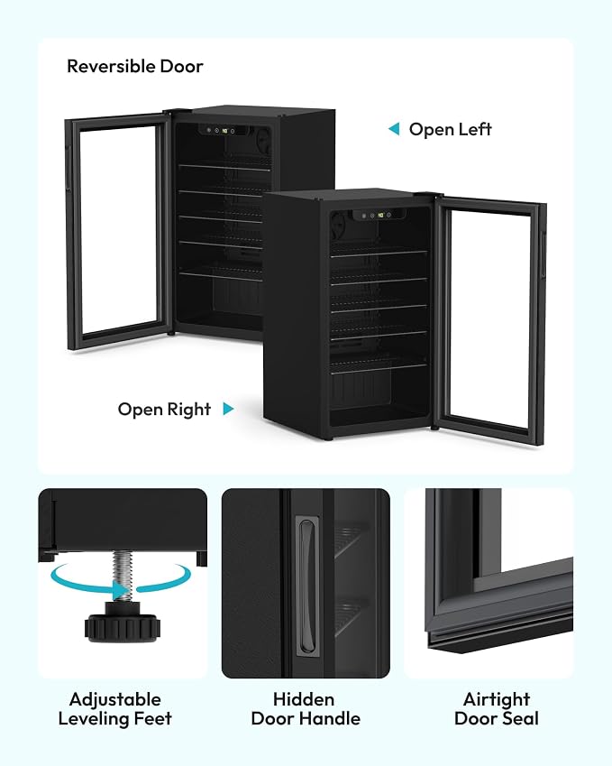 EUHOMY Beverage Refrigerator Cooler, 125 Can Mini Fridge with Glass Door for Soda Beer or Wine, Beverage Cooler for Home, Office, Bar with Removable Shelves, Black - Image 9